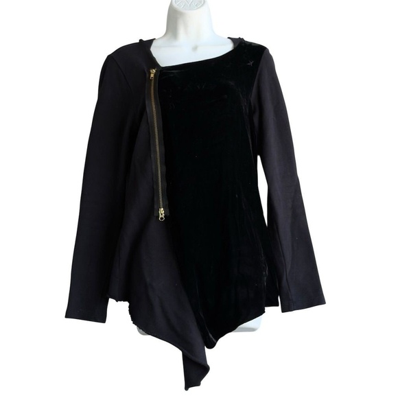 Johnny Was 4 Love and Liberty Moto Jacket Asymmetrical Zip S Velvet Trim Hooded - Picture 1 of 4